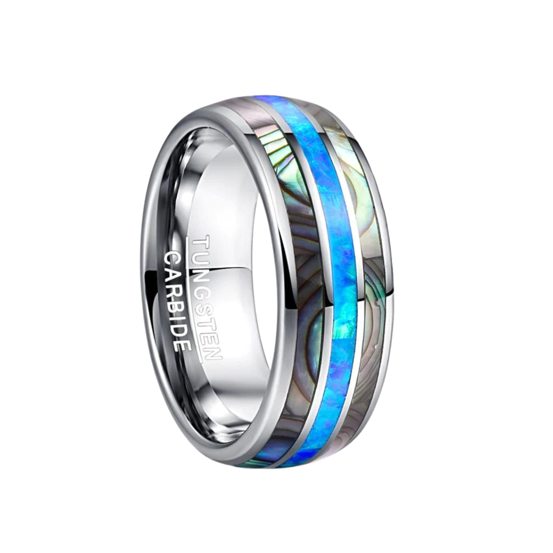 Freeform rings Tungsten Carbide Alpha Blue Opal https://freeformrings.co.za/products/alpha-blue-opal?_pos=5&_sid=367fc85d3&_ss=r&variant=39488599982176