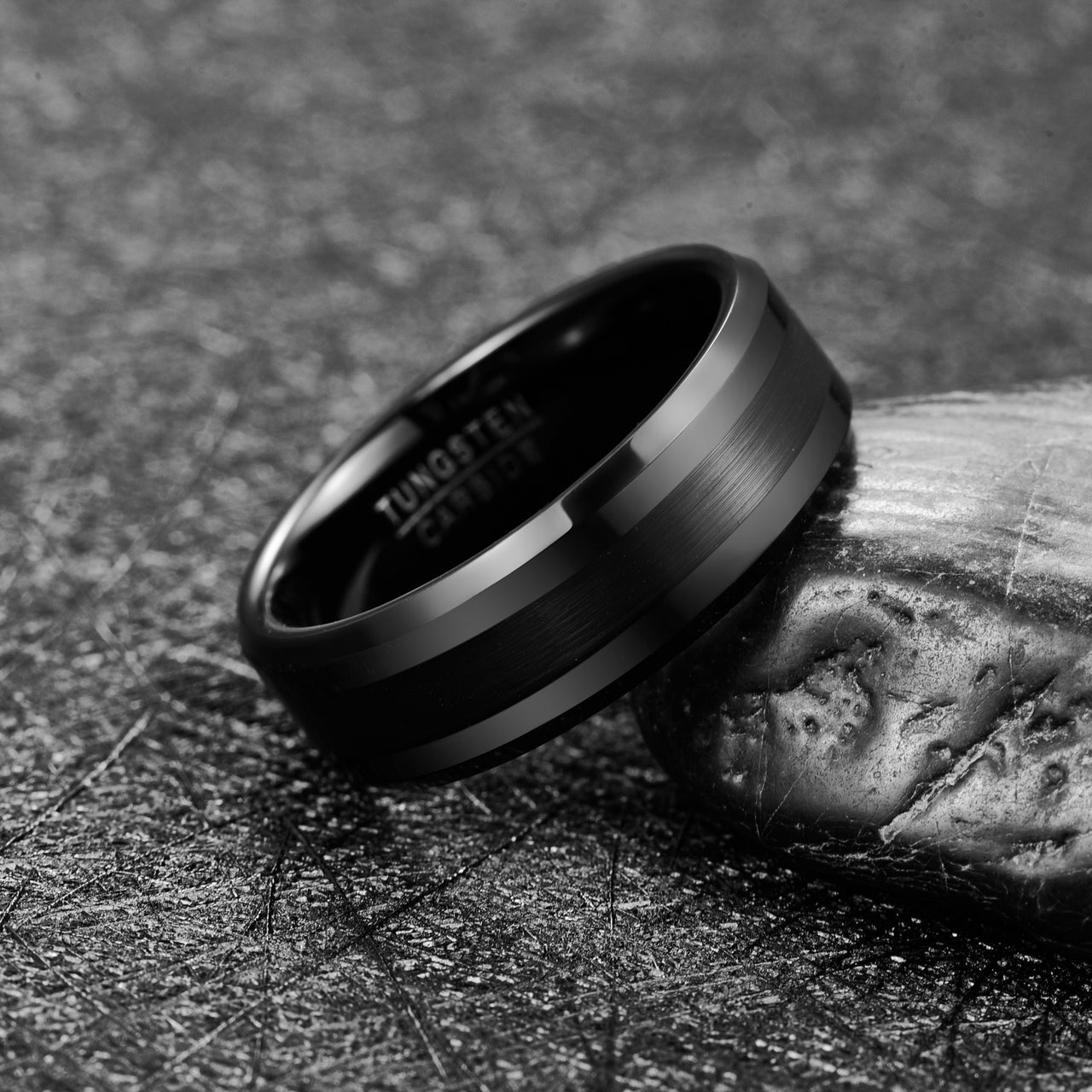 Freeform Rings Tungsten Rings 7 Bevel - Brushed Black