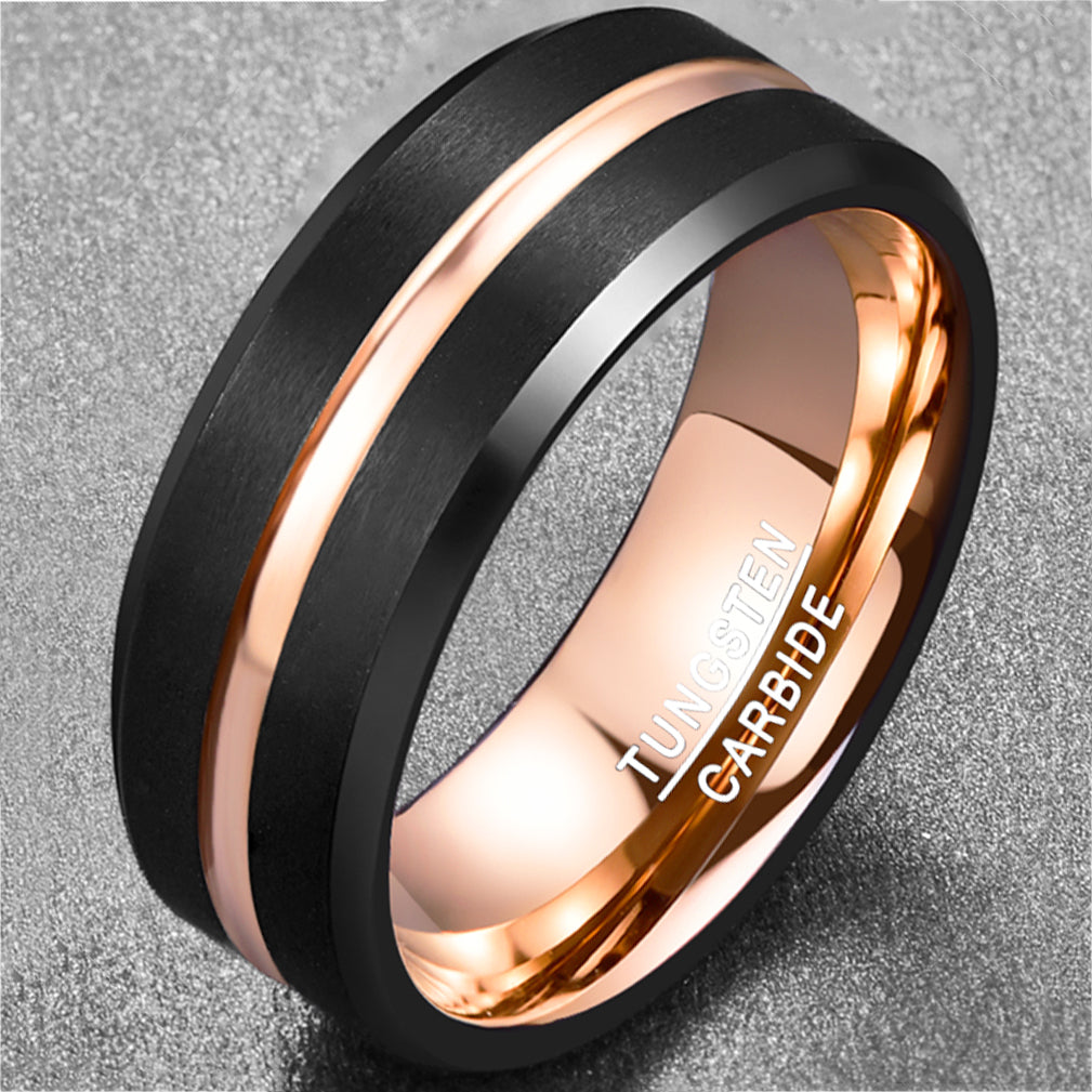 Freeform Rings Tungsten Rings Streak - Black and Rose Gold
