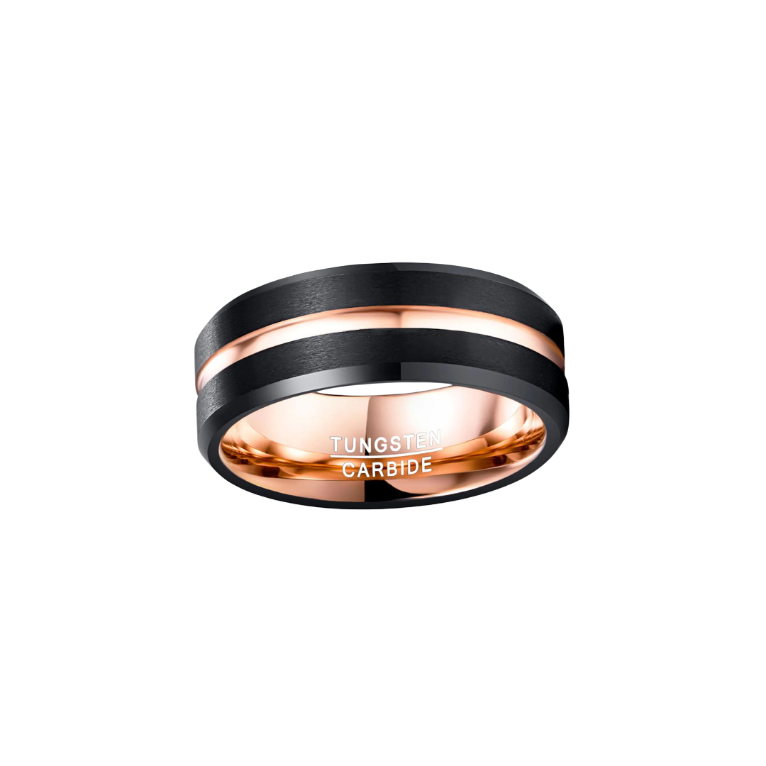 Freeform Rings Tungsten Rings Streak - Black and Rose Gold