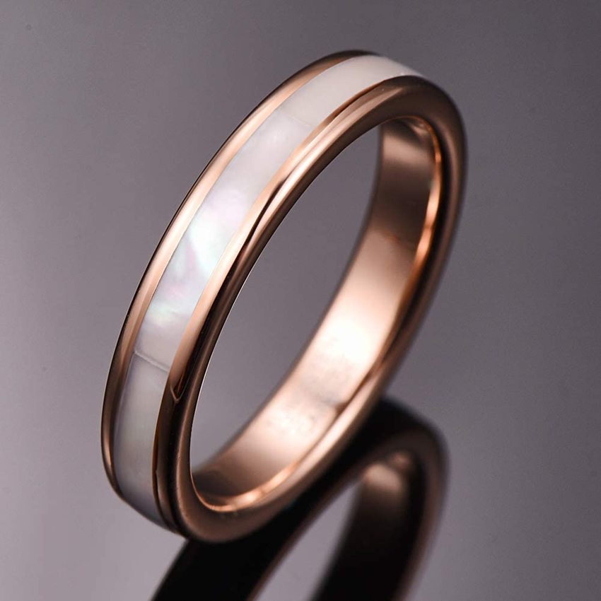 Freeform Rings Tungsten Rings Swank - Rose Gold and Pearl Shell