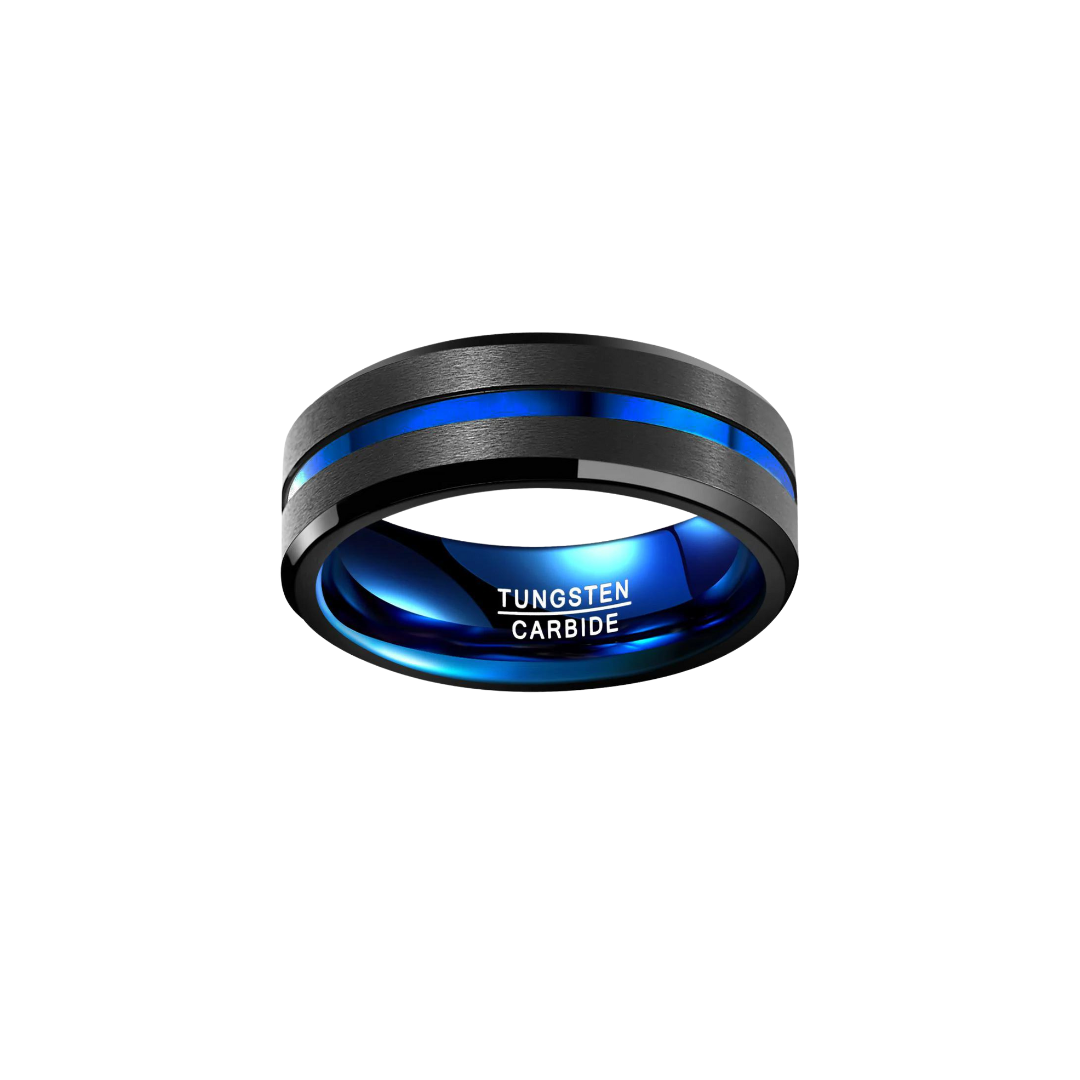 Freeform Silicone Rings Tungsten Rings Streak - Blue & Black