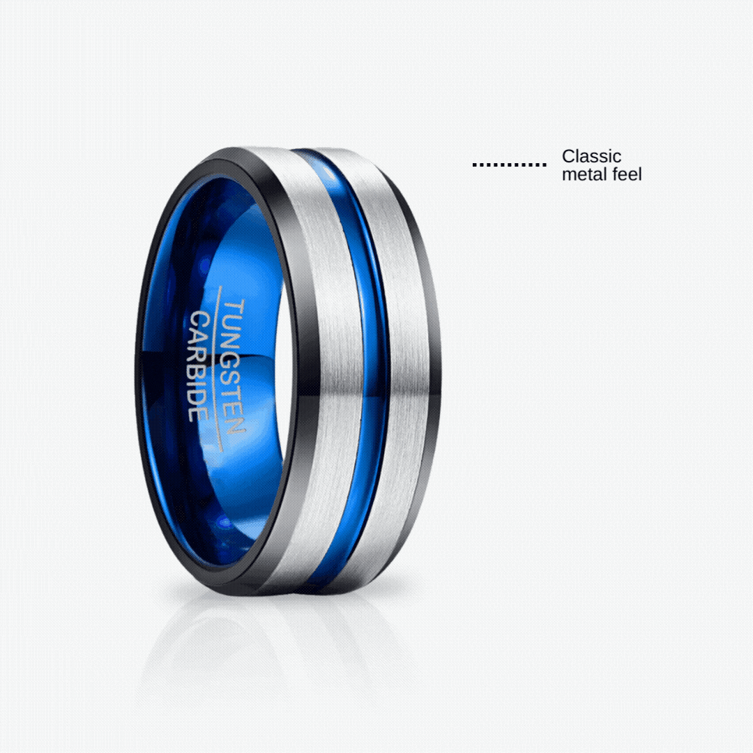 Freeform Silicone Rings Tungsten Rings Streak - Silver and Blue