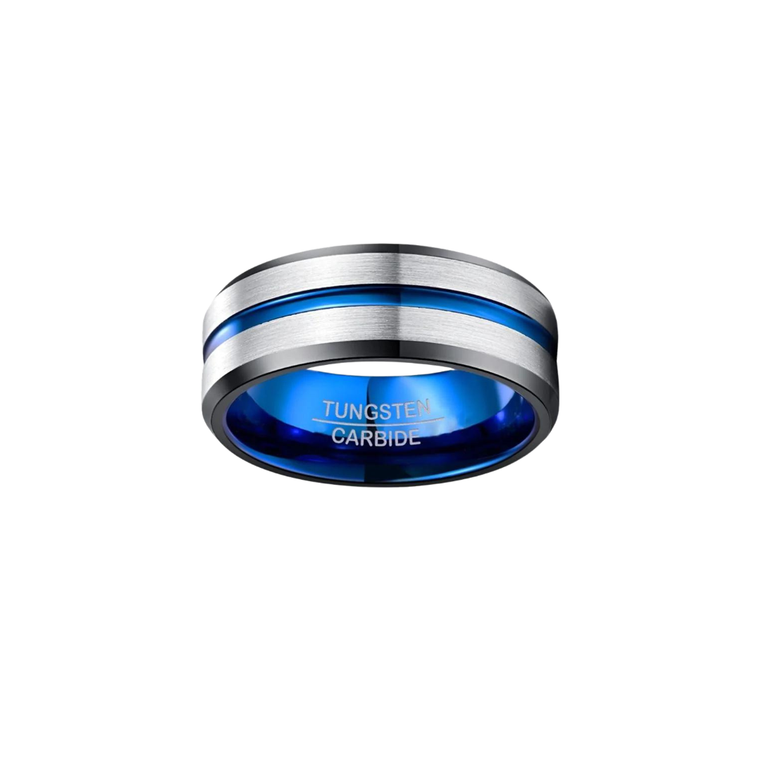 Freeform Silicone Rings Tungsten Rings Streak - Silver and Blue