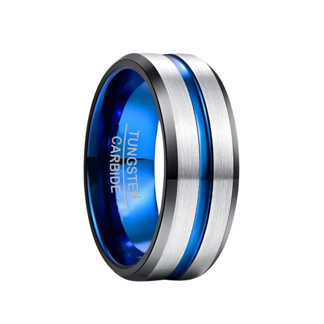Freeform Silicone Rings Tungsten Rings Streak - Silver and Blue